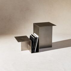 Valley Side Table - Stainless Steel - House of Leon Side Table Sofa, Steel Side Table, Assymetrical Side Tables, Aluminum Side Table, Futuristic Side Table, Rectangular Metal Side Table, Gunmetal Side Table, Unique Living Room Furniture, Metal Sheet Design