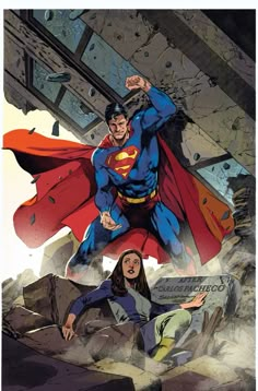 the cover to superman comics, with an image of two people in front of them