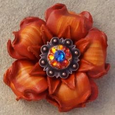 Flowers Fringe & More Orange Gardenia Flower With Copper Capri & Fire Opal 1 Concho FL2ORCOCAFO Gardenia Flower, Wither Strap, Beaded Dog Collar, Designer Dog Collars, Western Buckles, Teal Flowers, Head Pieces, Leather Flowers, Room Style