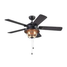 a ceiling fan with two lights and a light bulb hanging from it's side