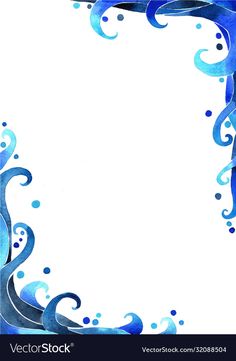 an artistic blue watercolor background with waves and bubbles in the corner, as well as a