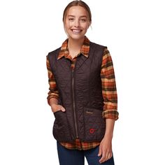 To elevate our cold-weather style while keeping comfy, we zip into this ultra-fashionable fleece-lined vest. The vest's feminine cut and relaxed fit let us cover up in cozy layers without looking or feeling bulky. Grosgrain binding and diamond-shaped stitching give this vest the premium appearance expected from Barbour's designs. Fall Outdoor Vest Outerwear, Brown Sleeveless Vest For Cold Weather, Sleeveless Fall Outerwear For Outdoor, Fall Fleece-lined Sleeveless Vest, Sleeveless Fleece-lined Vest For Fall, Casual Fall Vest With Fleece Lining, Brown Vest Outerwear For Outdoor Activities, Fall Sleeveless Vest With Fleece Lining, Outdoor Fall Vest With Fleece Lining