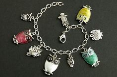 Owl Bracelet. Enameled Owl Charm Bracelet. Red White Turquoise and Yellow Owls Bracelet. Owl Jewelry. Silver Bracelet. Handmade Jewelry. by GatheringCharms from Gathering Charms by Gilliauna. Find it now at https://ift.tt/2bDCAxp! Nickel-free Multicolor Metal Charm Bracelet, Silver Enamel Jewelry With Dangling Charms, Silver Enamel Charm Bracelets, Silver Charm Bracelets With Enamel, Silver Enamel Charm Bracelet, Silver Enamel Bracelets With Charms, Owl Bags, Handmade Charm Bracelets, Owl Bracelet