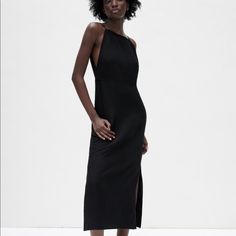 Zara New With Tags Midi Dress With Open Back. Sleek Summer Maxi Dress For Dinner, Sleek Black Slip Dress For Dinner, Sleek Summer Dinner Dresses, Black Sleeveless Midi Dress For Dinner, Sleeveless Black Slip Dress For Dinner, Black Sleeveless Slip Dress For Dinner, Chic Fitted Black Slip Dress, Sleek Spring Maxi Dress For Dinner, Sleek Black Asymmetrical Midi Dress