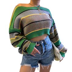 F00211083-100 Cropped Knitted Sweater, Cropped Knit Sweater, Sweater For Women, Winter Style, Knitted Sweater, Color Block, Autumn Winter, Off The Shoulder, Knitted Sweaters