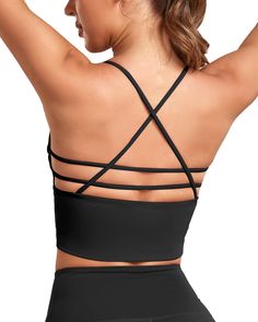 PRICES MAY VARY. 【Sexy Strappy sports bra for women】 These crisscross sports bras with strappy back style always keeping your perfect shape. Stylish cross open back workout tops is designed to show your line of sexy back perfectly, Special cutout highlights your personalized style. If you have a toned back this sport bra will look so good on you with the muscles showing. 【Removable Soft Pads】Soft pads for the yoga bralettes portion can be removed when you need wash. Wirefree sports bras with rem Strappy Sports Bra With Built-in Bra, Workout Crop Top With Built-in Bra And Strappy Back, Strappy Gym Tops With Built-in Bra, Sporty Crop Top With Built-in Bra And Strappy Back, Sporty Fitted Crop Top With Strappy Back, Sporty Stretch Crop Top With Straps, Stretch Cross Back Crop Top For Gym, Stretch Crop Top With Cross Back For Gym, Workout Bra With Cross Back Straps