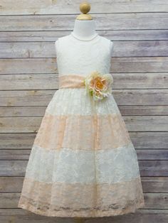 Ivory & Peach Lace Color Block Dress Toddler Fancy Dress, Peach Lace Dress, Trendy Baby Girl Clothes, Toddler Flower Girls, Peach Lace, Ivory Flower Girl Dresses, Toddler Flower Girl Dresses