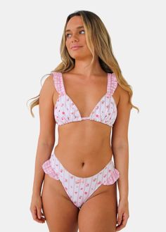 Alina Cottage Rose Ruffle Top - Mahina Swimwear Cottage Rose, Fitness Fun, Animal Print Shoes, Outdoor Fitness, Pink Swimsuit, Pink Gingham, Lace Bows, Knit Style, 90s Inspired