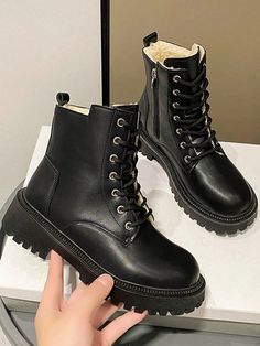 Black  Collar     Embellished   Women Shoes Short Winter Boots, Black Snow Boots, Bota Country, Low Heel Ankle Boots, Cozy Boots, Zipper Boots, Boots Women Fashion, Snow Boots Women, Black Boots Women