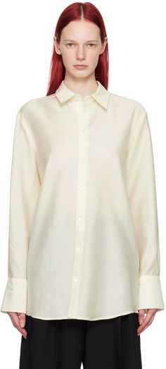 Off-White Adam Shirt by La Collection on Sale Twill Shirt, Barrel, Top Shirt, On Sale, Womens Tops, Off White, Silk, Wool, Collar