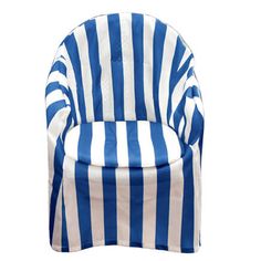 a blue and white striped chair on a white background