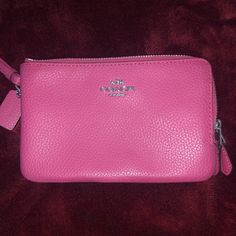 - Authentic Coach Wristlet, Polish Pebble Leather - Two Card Slots - Pink With Silver Accents - Wrist Strap Attached - Original Tags - Excellent Condition Pink Coach Wristlet, Elegant Pink Coach Wristlet, Red Coach Wristlet With Wrist Strap, Pink Wristlet Wallet, Coach Pink Wristlet For Travel, Coach Red Wristlet With Zipper Closure, Nude Strappy Heels, Polished Pebble, Coach Wristlet