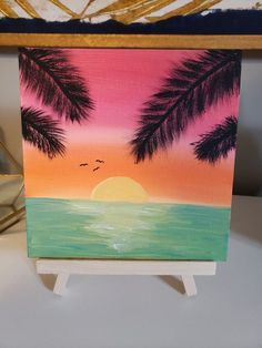 an acrylic painting of a tropical sunset