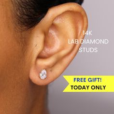 - 14K Lab Grown Diamond Stud Earrings Details - 14K Solid Gold - Available in 14K Yellow & White Gold - F/G Color, VS Clarity - Diamonds are CVD, not HPHT - CVD is better quality - IGI Diamond Certificate for sizes 2.00 ctw +  - Push back setting (default). If you would like screw back, please write otherwise in the notes at checkout.  - Made with love in NYC♡ 💎 Why Choose Lab-Grown Diamonds? They are affordable, eco-friendly, and conflict-free, making them a responsible choice without compromi Dazzling Diamond White Diamond Earrings For Gift, Pear-shaped Lab Grown Diamond Jewelry As Gift, Pear-shaped Lab Grown Diamond Jewelry For Gift, Lab Grown Diamond Pear-shaped Jewelry Gift, Gia Certified Diamond White Jewelry Gift, Gift Jewelry With Pear-shaped Lab Grown Diamond, Pear-shaped Lab Grown Diamond Jewelry Gift, Diamond White Earrings With Prong Setting As Gift, Moissanite Earrings With Diamond Accents For Gifts