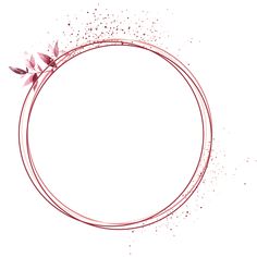 a circular frame with pink flowers and splatkles on the edges, painted in watercolor