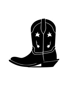 a black and white cowboy boot with stars on the side, isolated against a white background