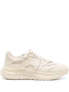 cream white calf leather panelled design perforated detailing branded heel counter almond toe front lace-up fastening branded insole chunky rubber sole Brown Sneakers, Sneaker Wedge, Running Sneakers, Sneakers Shoes, Leather Mini, White Sneakers, Sneakers White, Cream White, Womens Shoes Sneakers