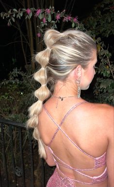 Formal Bubble Braid Hairstyles, Show Choir Hairstyles, Bubble Braid Wedding, Bubble Braid Wedding Hair, Slick Back Bubble Braid, Bubble Braid Updo, Dance Hairstyles Competition, Prom Braid Hairstyles, Unique Prom Hairstyles