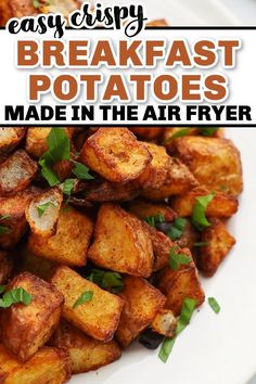 a white plate topped with fried potatoes and parsley