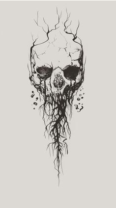 a black and white drawing of a human skull