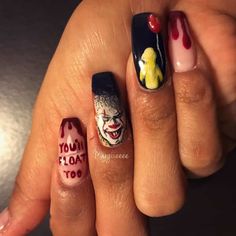 It Cuffin Nails, Movie Nails, It Film, Horror Nails, It Movie, Halloween 3d, Cute Acrylic Nail Designs, Popular Nails, Girls Makeup