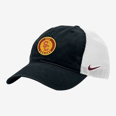 Top off your look with a little Trojans pride. Breathable mesh panels help keep your head cool and comfortable while team details on the front show everyone who you're cheering for. Collegiate Sports Trucker Hat With Curved Brim, Black Sports Fan Trucker Hat, Collegiate Trucker Hat With Curved Brim For Sports, Black Sports Fan Trucker Hat For Fan Merchandise, Sporty Trucker Hat With Curved Visor For Game Day, Black Mesh Snapback Hat For Sports, Sporty Game Day Trucker Hat With Visor, Collegiate Sports Trucker Hat With Visor, Collegiate Trucker Hat With Visor For Sports