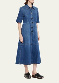 Find CO Denim Midi Shirtdress on Editorialist. Co shirtdress in denim Spread collar; button front Elbow sleeves Side welt pockets Aline silhouette Hem falls below the knee Cotton Imported Spring Denim Blue Shirt Dress For Work, Relaxed Fit Midi Denim Dress For Work, Denim Blue Midi Dress For Work, Medium Wash Relaxed Fit Shirt Dress For Work, Denim Midi Dress With Short Sleeves For Work, Medium Wash Shirt Dress With Pockets For Work, Denim Midi Shirt Dress For Workwear, Denim Midi Length Shirt Dress For Work, Workwear Denim Dress With Button Closure