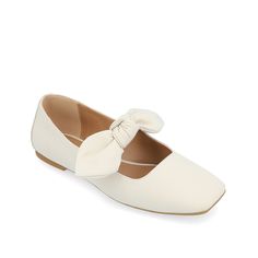 Journee Collection-Seralinn Ballet Flat Simply chic! The Seralinn ballet flat by Journee Collection can go with almost anything in your closet. Mary jane bow detail tops off the smooth fabric upper of this square toe flat. Tru Comfort foam insole provides all the comfort you need. Wedding Dress Shoes, Bow Flats, Simply Chic, Trending Sneakers, Shoe Carnival, Famous Footwear, Mary Jane Flats, Nike Fashion, White Flats