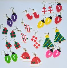 the pixelated earrings are all different colors and shapes, but one is for each individual