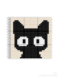 a black and white cat with big eyes on it's face is made out of squares