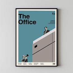 the office movie poster on a wall with a man standing at the top of a building