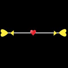 two yellow arrows with red hearts on them are pointing in opposite directions to each other