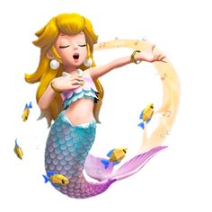 a cartoon mermaid with fish around her neck