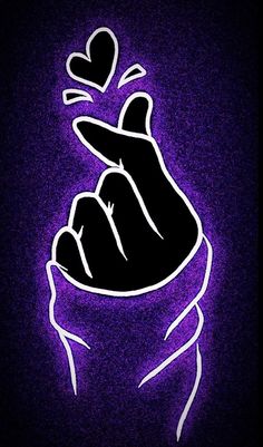 a drawing of a hand holding a heart in it's palm with purple background