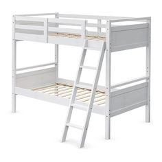 Costway - Bunk Beds - HW66963WH+ - Sturdy & Durable Construction: Made of high quality MDF and tightly connected by premium metal screws, this bunk bed is stable and durable enough to support long-lasting use. In addition, solid poplar wood bed slats provide enhanced support, which enables each bed board to hold up to 434 lbs. 2 in 1 Convertible Design: With a vertical design, this bunk bed won't take up a lot of space, which is an ideal solution for families with more than one kid. And the large space under the bed creates more storage choices. Moreover, our bunk bed can be separated into 2 individual twin beds, so you can place them in different rooms. Thoughtful Design for Safety: The upper bed is equipped with 16"" high safety guardrails to prevent your kid from falling off the bed acc White Wooden Bunk Beds, Space Saving Bunk Bed, Bed Board, Guest Room Furniture, Bed Boards, Twin Over Twin Bunk Bed, Wooden Bunk Beds, Twin Bunk Bed, Bunk Bed With Trundle