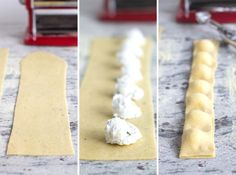 the process of making homemade appetizers is being made with dough and other ingredients