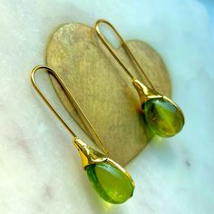 Green Stone Drop Earrings Lightweight And Easy To Wear Anthropologie Brand New, No Tags Gold Plating Green French Hook Earrings, Green Teardrop Gemstone Earrings, Yellow Gold Tsavorite Gemstone Earrings, Luxury Green Teardrop Gemstone Earrings, Luxury Green Gold-plated Earrings, Anthropologie Brands, Green 14k Gold-filled Dangle Earrings, Green Stone, Gold Plate