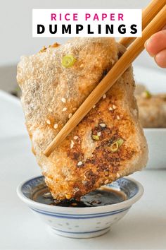 rice paper dumplings in a bowl with chopsticks sticking out of it and text overlay reading rice paper dumplings