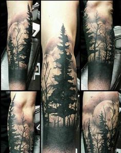 this is an image of a man's arm with trees on it