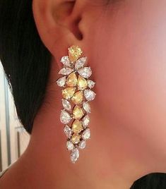 Luxury Hallmarked Bridal Earrings For Formal Events, Luxury Pear-shaped Earrings With High Luster, Luxury Diamond Danglers, Gorgeous Long Earrings, Big Gold Diamond Earrings, Pear High Jewelry, Luxury Drop Earrings, Luxary Earrings, Yellow Diamond Earring