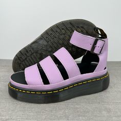 Dr. Martens Clarissa Ii Quad Chunky Leather Sandals Women's Size 8 Lilac/Black Brand New Without Box Purple Synthetic Sandals With Removable Insole, Purple Sandals With Buckle Closure For Spring, Purple Flat Leather Sandals, Purple Sandals With Buckle Closure And Round Toe, Casual Purple Sandals With Ankle Strap, Purple Platform Sandals With Round Toe, Purple Platform Sandals With Ankle Strap, Purple Leather Sandals With Buckle Closure, Lavender Round Toe Synthetic Sandals