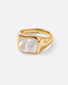 A large white melting snowfield with a wavy outline located in this signet ring, which indicates the dynamic changes during the long journey of life. The subversive yet minimalistic vibe blends a statement of confidence for you. Whenever you have a glance at it, it will always remind you that - face the obstacle that comes and goes, feel the changes, and embrace them with no fear anymore.



 





Band Width:14mm
Band Thickness:1.8mm
Stone: Mother of Pearl
Material:18k Gold Plated On Brass Luxury White Rings For Everyday, Square Signet Ring, Modern White Rings For Everyday Wear, White Open Signet Ring For Everyday Wear, Modern White Open Signet Ring, Double Band Rings, Journey Of Life, Long Journey, Dome Ring