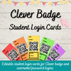 the clever badge for clever badges is shown in front of a white wooden background with colorful flags