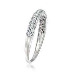 Ross-Simons - .50 ct. t. w. Pave Diamond Ring in 14kt White Gold. Size 10. Go for the glitter and the glamour. This shimmering ring catches the light from all angles with .50 ct. t. w. pave diamonds. Set in polished 14kt white gold. 1/8" wide. Pave diamond ring. Diamond birthstones are the perfect gift for April birthdays. Anniversary Sparkling Stackable Rings In Fine Jewelry Style, Anniversary Sparkling Stackable Rings Fine Jewelry, Formal Diamond White Sparkling Rings, Dazzling Pave Setting Ring In Round Band, Dazzling Pave Setting Eternity Band For Formal Occasion, Dazzling Diamond Ring With Single Cut Diamonds, Dazzling Formal Eternity Band With Pave Setting, Dazzling Rings With Pave Setting, Classic Sparkling Wedding Rings