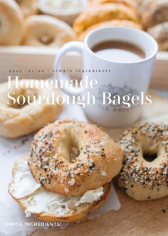 homemade sourdough bagels with cream cheese and poppy seed sprinkles