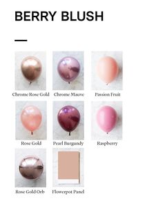 the different colors of balloons are shown in this image, including pinks and browns