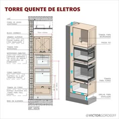 an image of a tall cabinet with shelves and drawers in it's side view