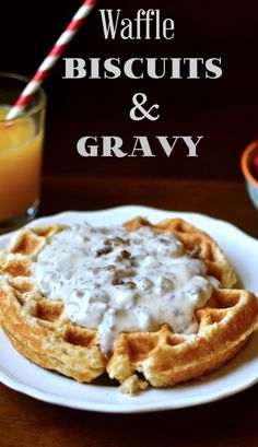 waffle biscuits and gravy on a white plate