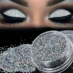 Welcome to Cosmug ! Sparkly Makeup Glitter Loose Powder Eyeshadow Silver Eye Shadow Pigment Specification: Quantity: 1 Box Gross Weight: Approx.8G Color: As The Picture Shows Matter:Powder 100% Brand New And High Quality Nail Decoration Chunky Mermaid Holographic Glitter Chunky Mermaid Glitter.This Is Perfect Mix Of Chunky Glitter To Create Fabulous Nail, Body And Face Art.This Glitter Has A Rainbow Effect Holographic Look. It Is Absolution Amazing!Glitter Comes In Mulitple Colors And You Can Pi Eye Shadows For White Hair, Silver Eye Shadow, Eyeshadow Silver, Glitter Eyebrows, Makeup Cantik, Loose Powder Makeup, Silver Eye Makeup, Sparkly Makeup, Eyeshadow For Blue Eyes