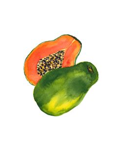 a watermelon and papaya on a white background